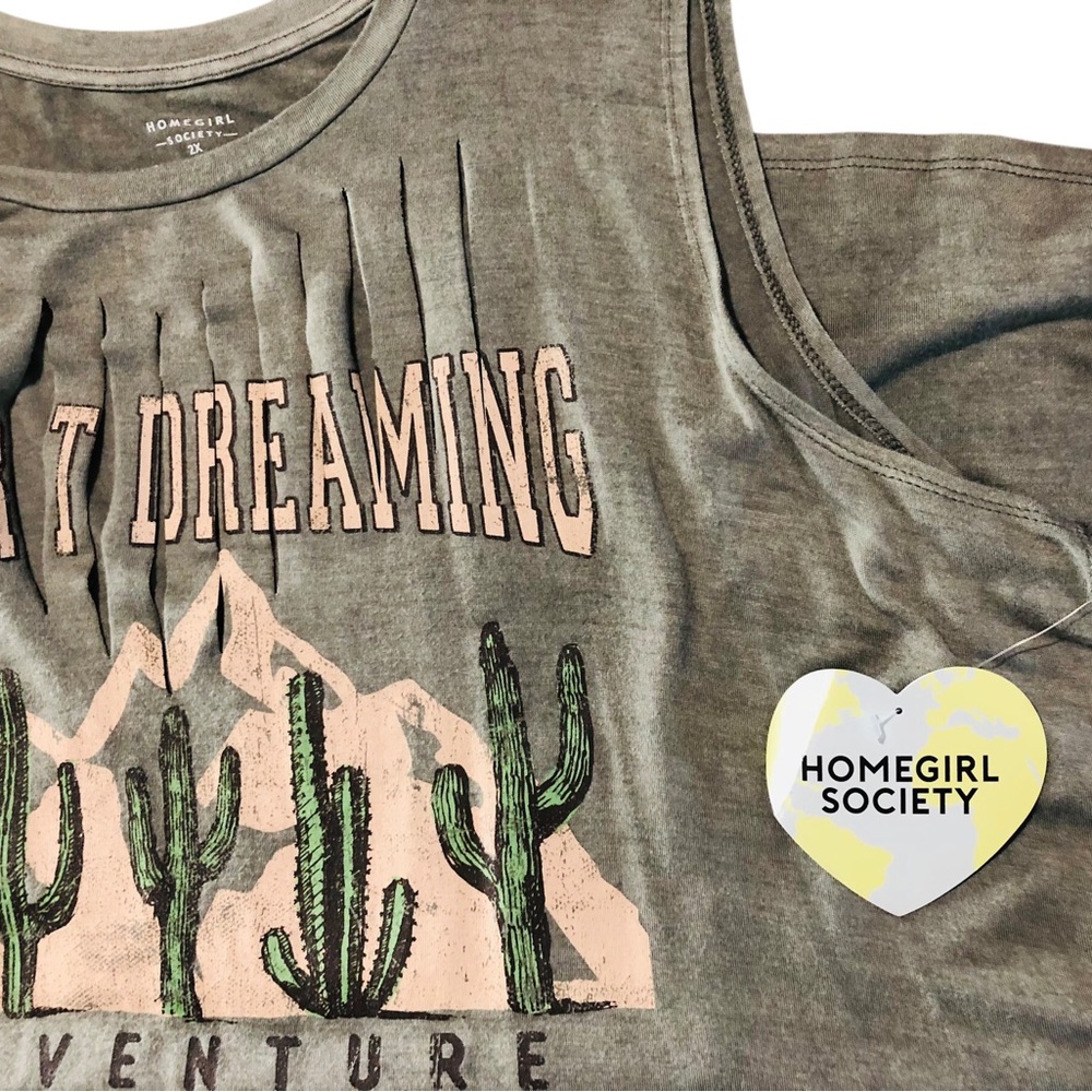 Homegirl Society Plus Size Boho Gray Distressed Desert Dreaming Top Size 2X NWT - Picture 5 of 8